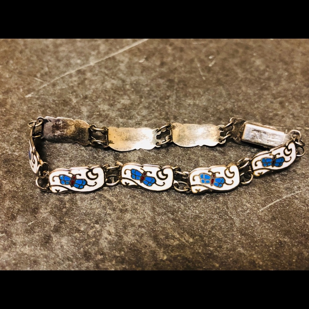 Antique silver bracelet with enamel